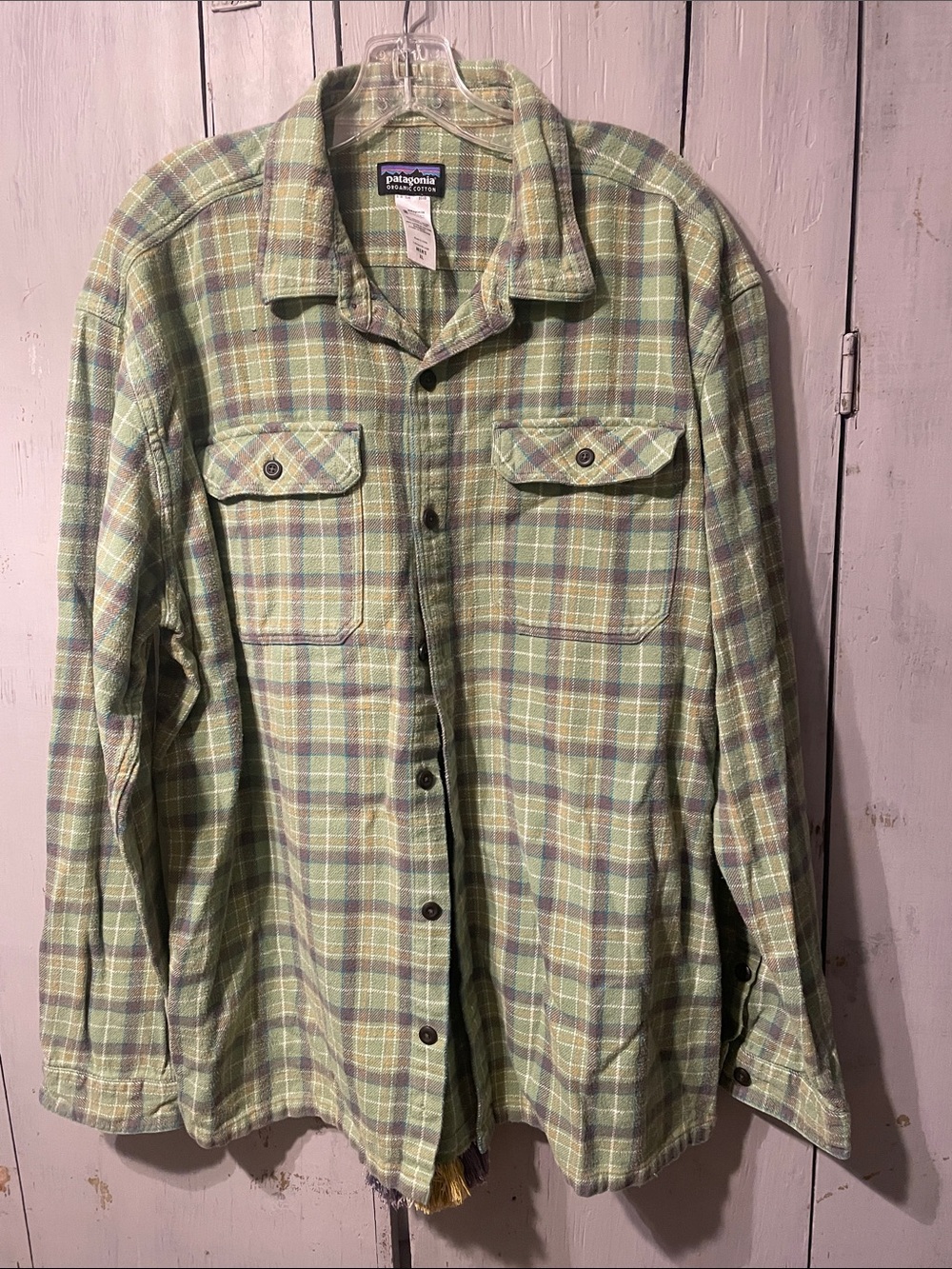 Patagonia Light Green Plaid Button-Up Shirt Jacket